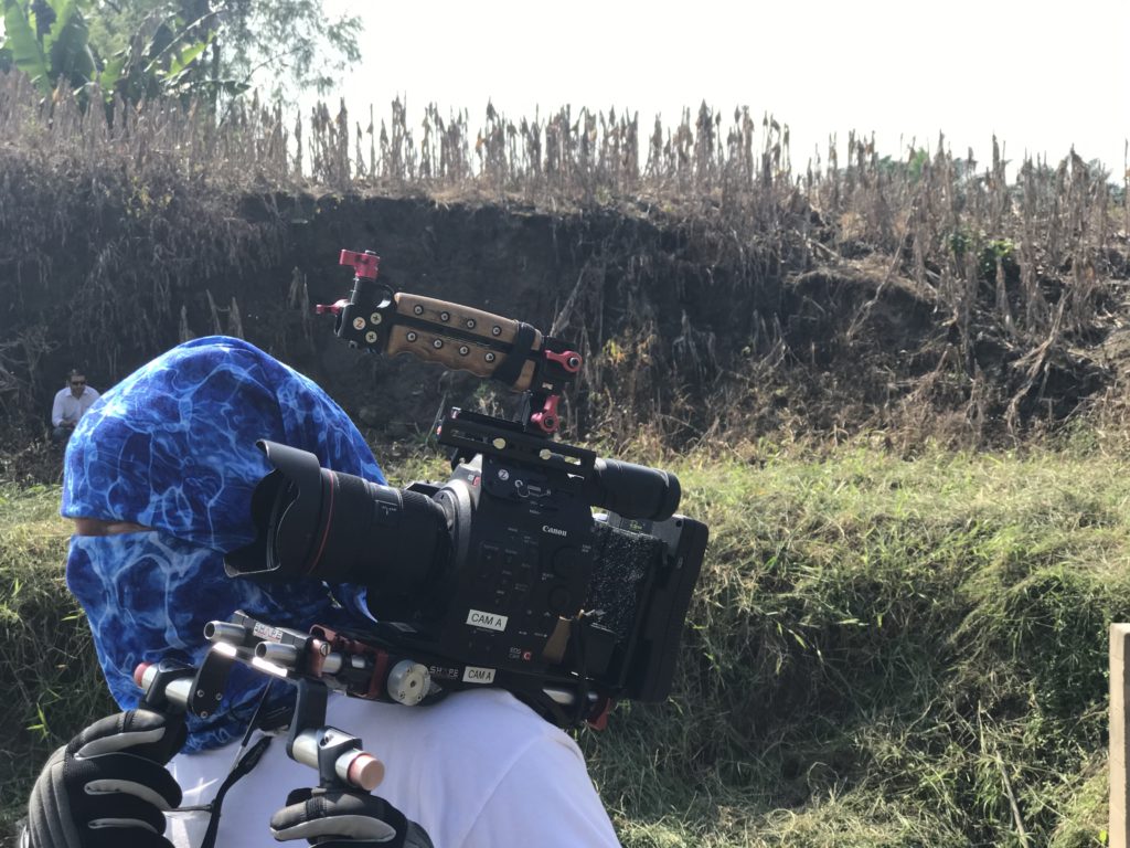 Our DP, Rocky Wyler, knows how to protect himself against the bright Miami summer sun. 